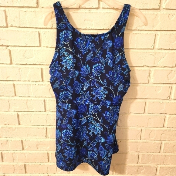 Lands End Floral Blue Women's Swim Top - Picture 1 of 8